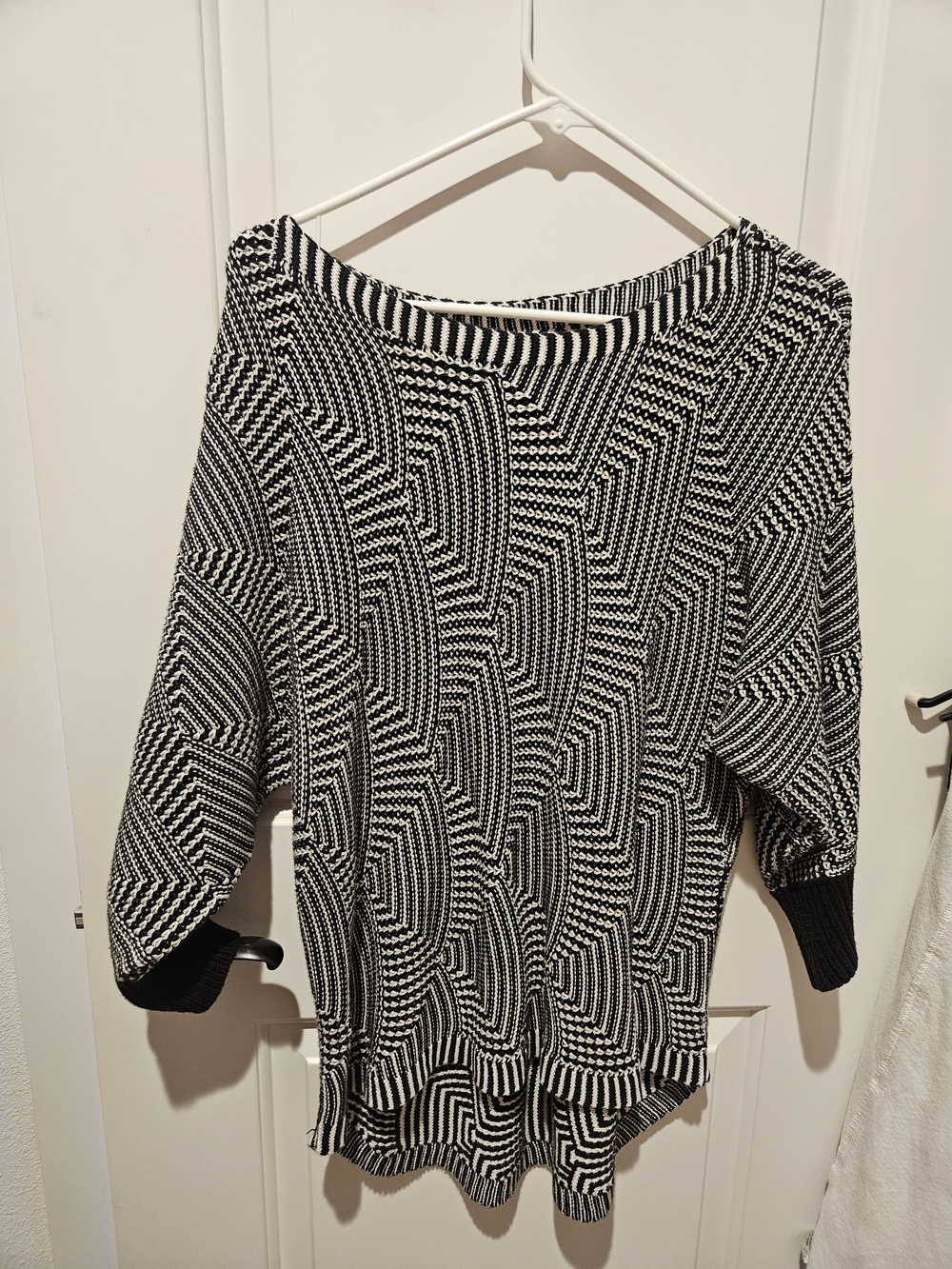 Dana Buchman Black & White Geometric Off-Shoulder Sweater